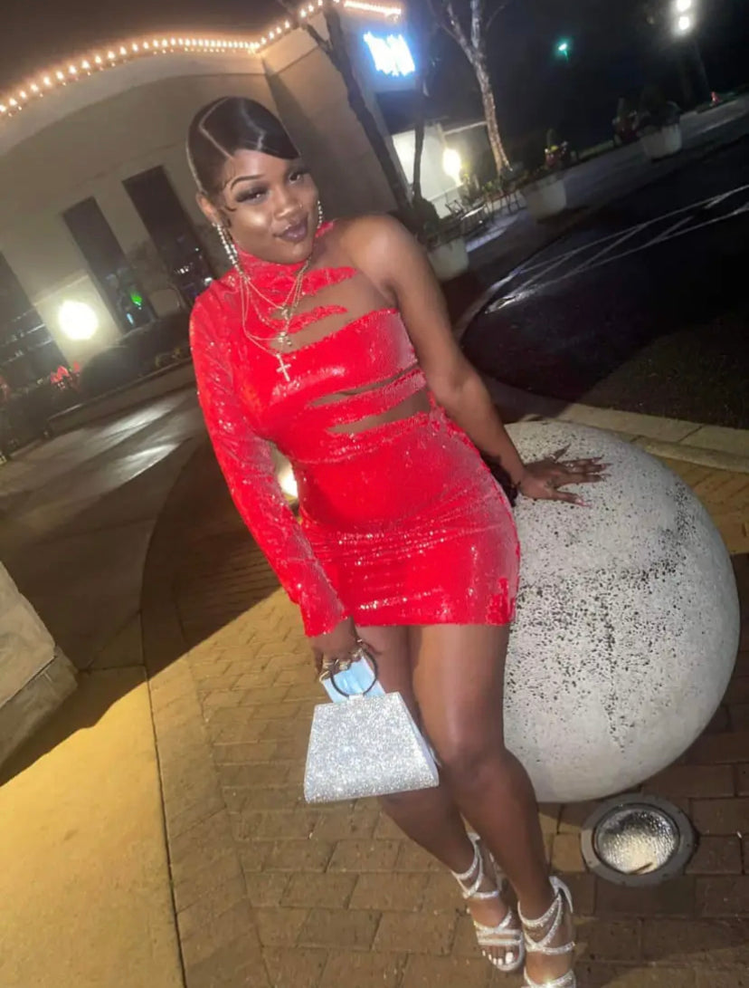 Red sequin dress
